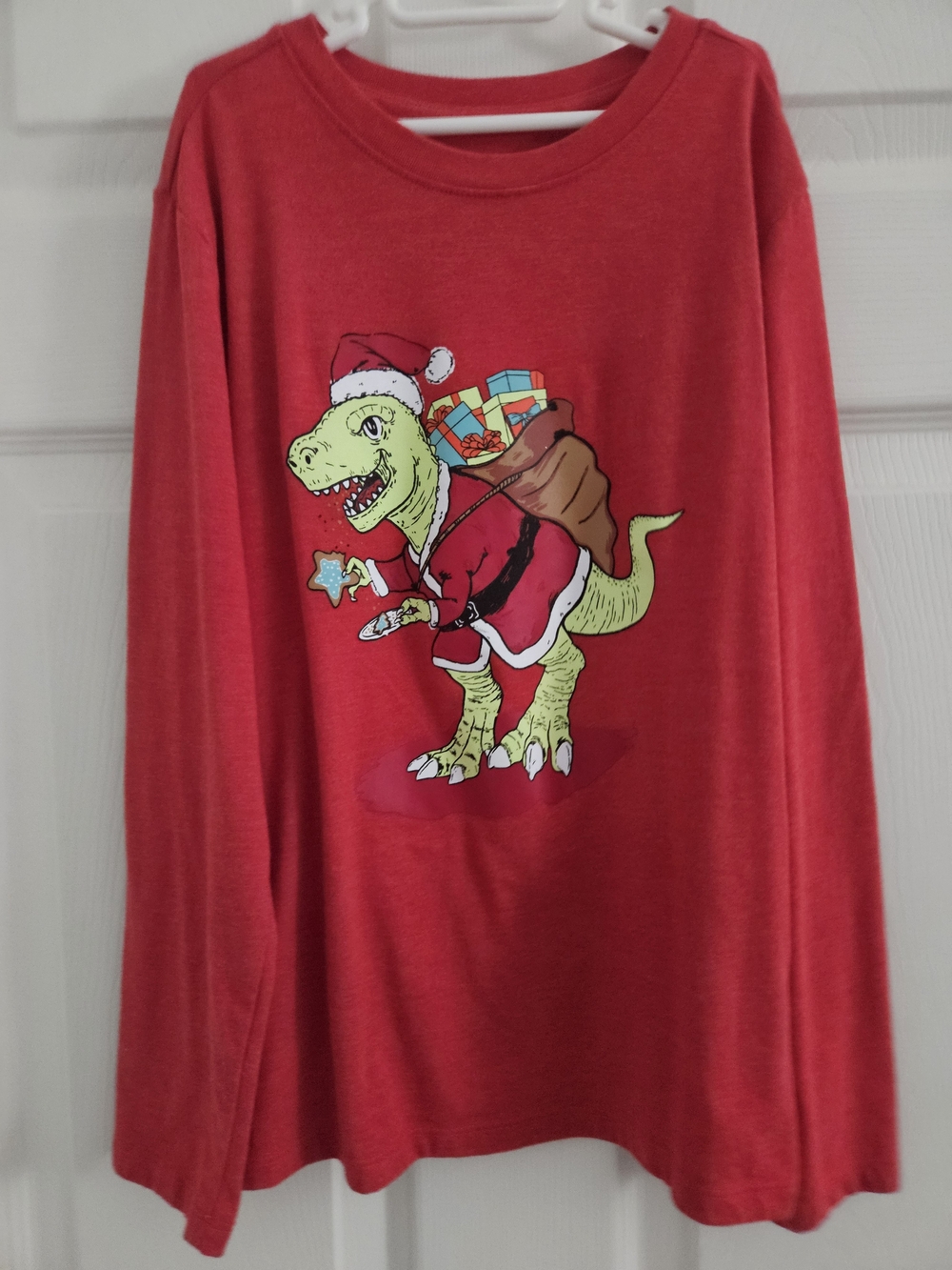 Cat & Jack Red Long Sleeve Tee with Dino Santa Graphic